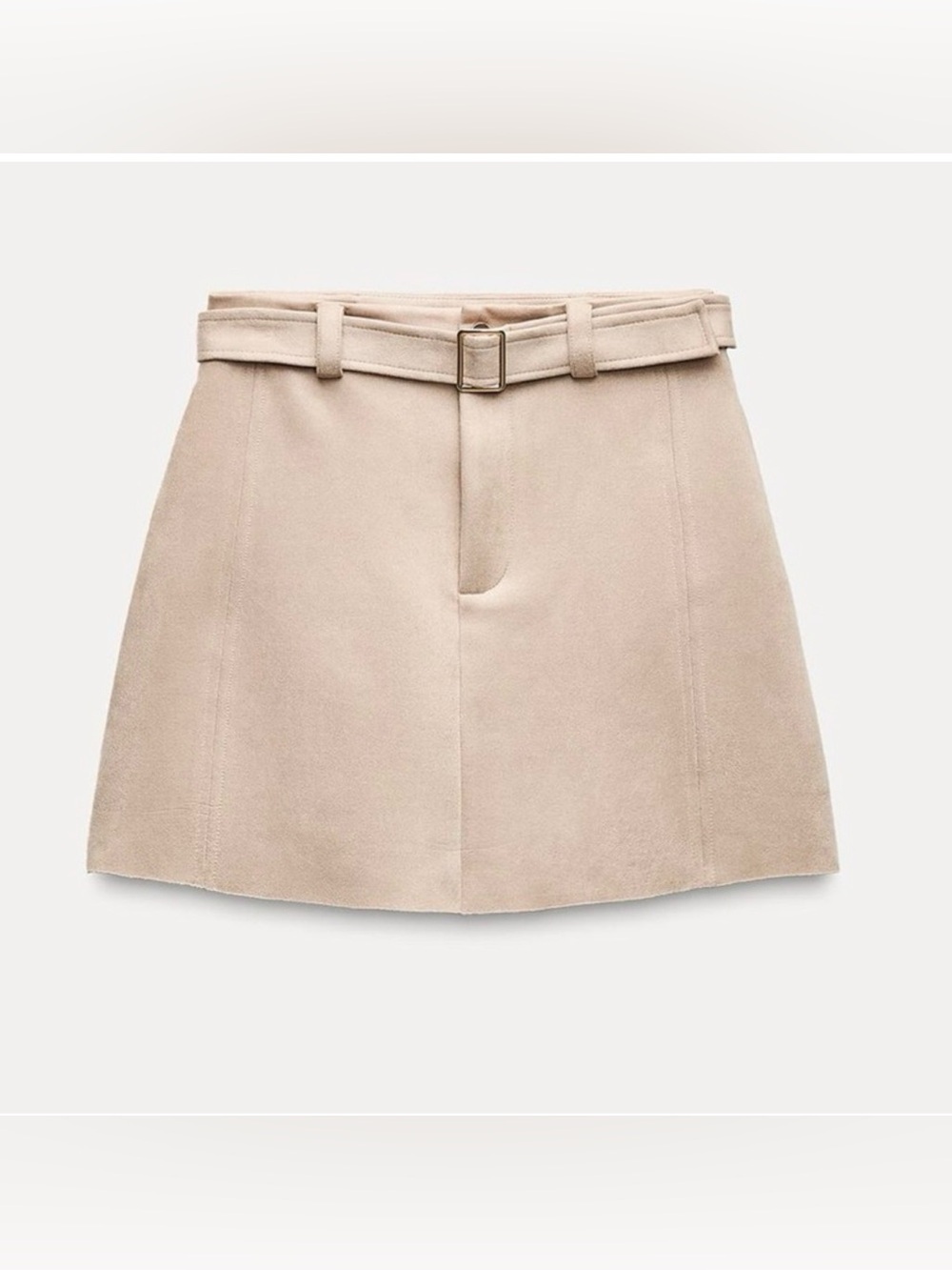 Zara Fall Beige Suede A-Line Belted Skirt Size Medium